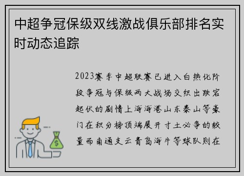 中超争冠保级双线激战俱乐部排名实时动态追踪