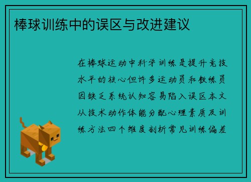 棒球训练中的误区与改进建议
